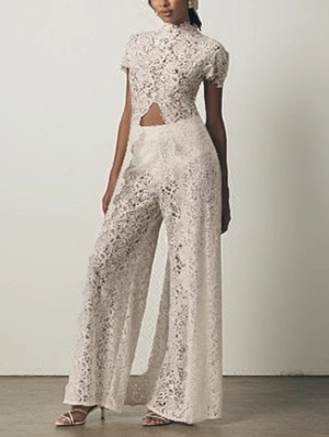 Lace Panel Split Hem Maxi Dress Pant Sets