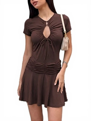 Hollow Out Pleated Short Short Mini Dress