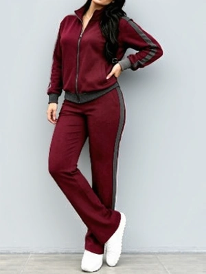 Contrast Zipper Coats Flared Pant Sets