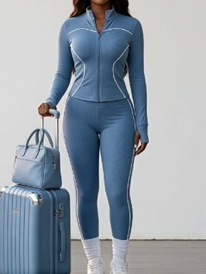 Lined Zipper Coats Bodycon Pant Sets
