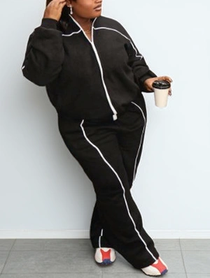 Lined Zipper Sweatshirt Loose Pant Sets