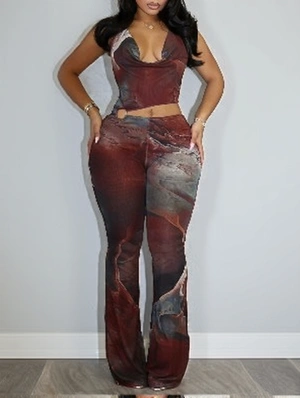 Tie Dye Halter Backless Lace-Up Jumpsuits