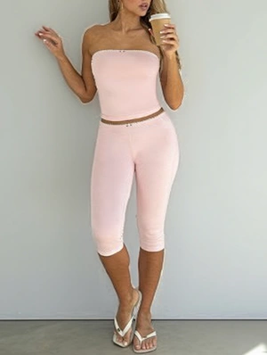 Lacework Bodycon Tube Capri Pants Sets