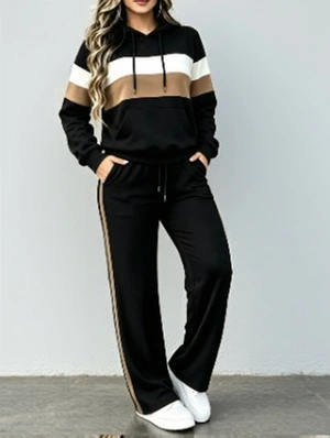 Contrast Hooded Sweatshirt Pant Sets