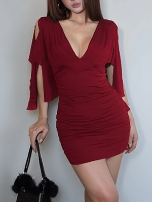 Ruched Mesh Sleeveless Bodycon Mini Dress 