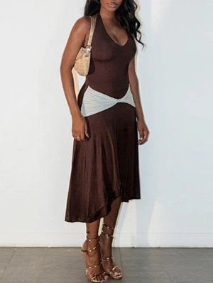 Halter Ruched V Neck Sheath Dress