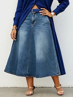 Washed Denim High Rise A-line Skirts
