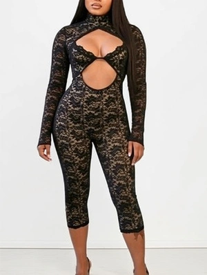 Lace Panel Sheer Hollow-out Rompers