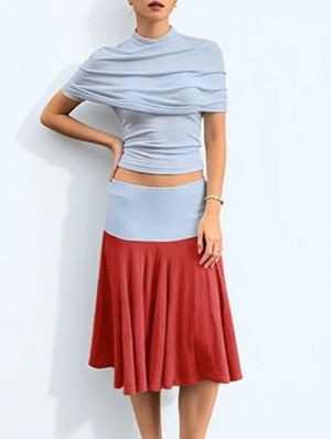 Ruched Gauze Shawl Tube Contrast Skirt Sets