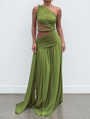 Hollow-out One Shoulder Ribbons Maxi Dress