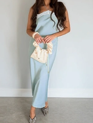 Lace Panel Halter Backless Maxi Dress