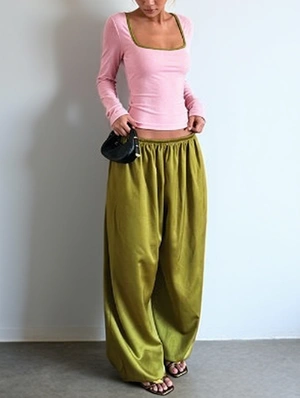 Colorblock Square Neck Ruched Pant Sets