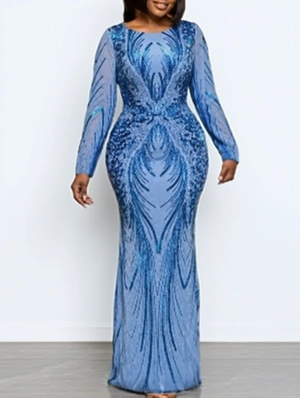 Elegant Sequin Long Sleeve Party Maxi Dress