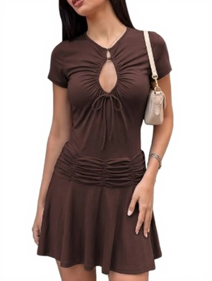 Hollow-out Pleated Ruffle Short Sleeve Dress