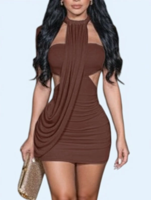 Ruched Halter Asymmetrical Mini Dress