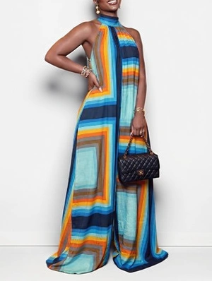 Colorblock Sleeveless Wide Leg Jumpsuits