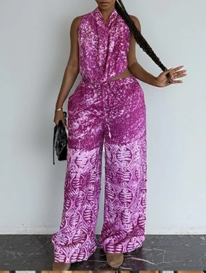 Ruched Halter Backless Wide Leg Pant Sets