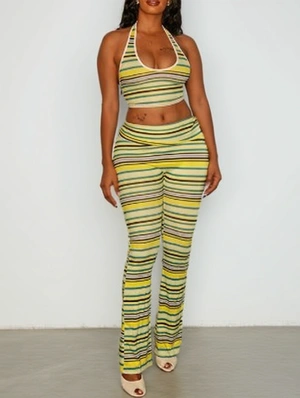 Colorblock Striped Halter Backless Pant Sets