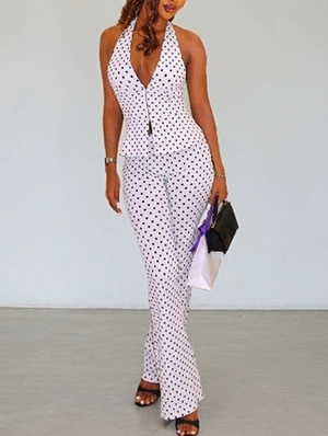 Polka Dots Halter Zipper Backless Pant Sets