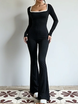 Flare Patchwork Long Sleeve Jumpsuits