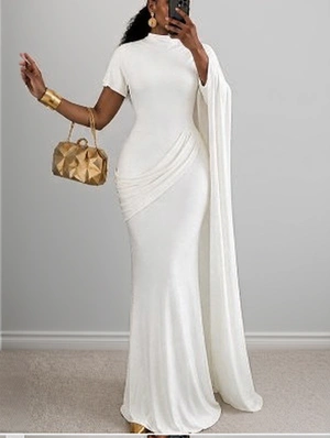 Ruched Mock Neck Ribbons Maxi Dress