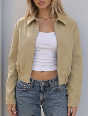 Pure Color Lapel Zipper Casual Jackets