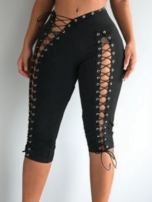 Eyelets Hollow-out Lace Up Capri Pants