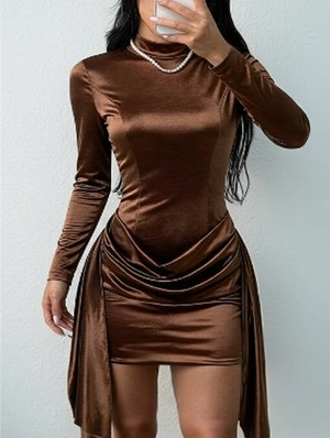 Ribbons Ruched Sheath Dress Long Sleeve Dress