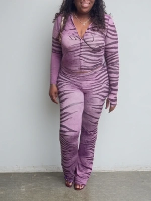 Zebra Seam Line Zipper Hooded Pant Sets