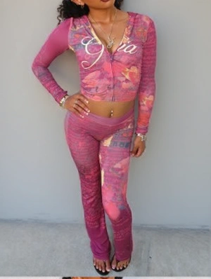 Letter Graffiti Bodycon Hooded Pant Sets