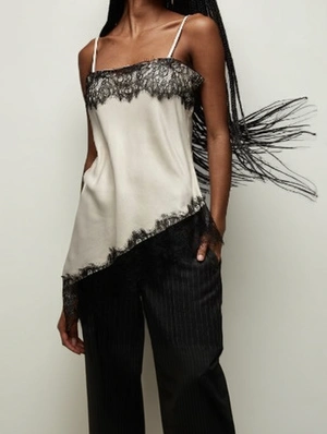 Satin Lace Detail Asymmetrical Tanks