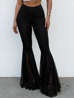 See Through Gauze Flare Leg Pants