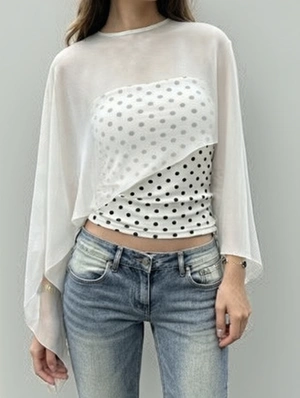 Irregular Shawl Polka Dots Tube 2 Piece Sets