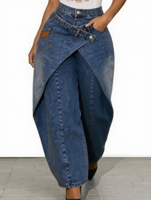 Washed Denim Cargo Barrel Jeans