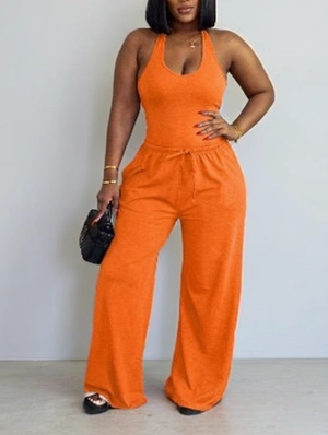 Plain Halter Backless Cropped Pant Sets