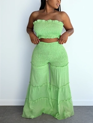 Smocked Tube Ruffle Wide Leg Pant Sets