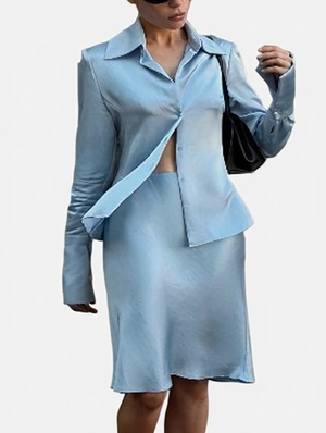 Solid Color Long Sleeve Shirt And Mini Skirt Sets
