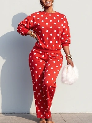 Polka Dots Loose Sweatshirt Pant Sets