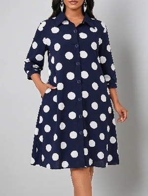 Polka Dots Three Quarter Sleeve Loose Shirt Dress