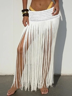 Solid Crochet Fringe Split Hem Skirts