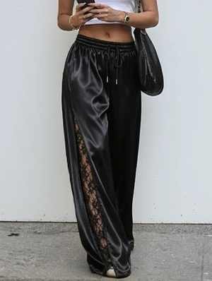 Solid Color Hollow Out High Waist Pants