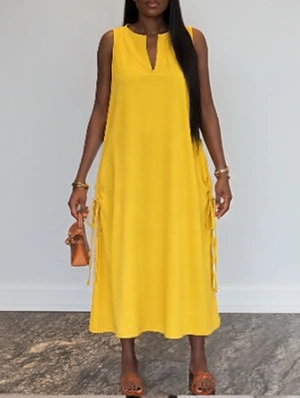Drawstring Lace-Up Sleeveless Maxi Dress