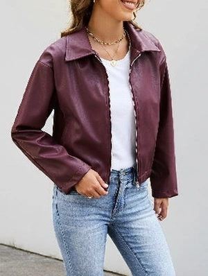 PU Lapel Long Sleeve Zipper Jackets