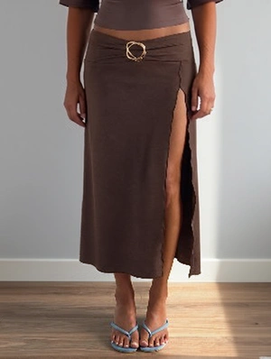 Metal Decor Solid Color Elegant Maxi Skirts