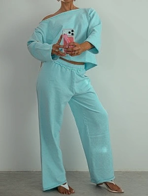 Inclined Shoulder Cropped Loose Pant Sets
