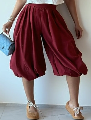 Solid Ruched Ankle-tied Harem Capri Pants