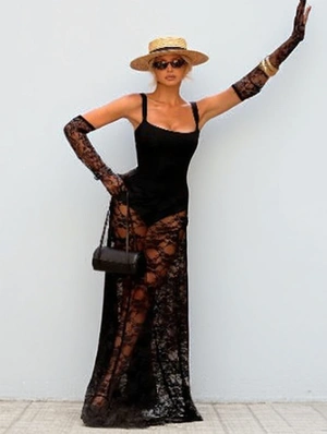 Straps Lace Dress With Matching Gloves
