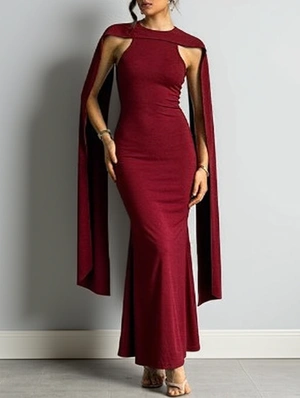 Halter Cape Sleeve Cocktail Dress
