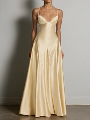 Spaghetti Strap V Neck Ruffle Gown