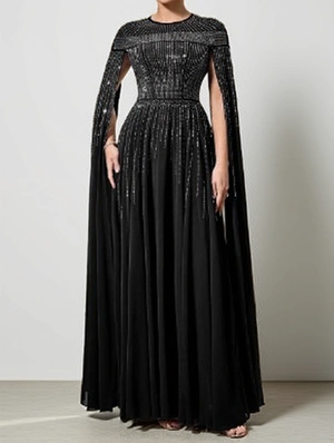 Rhinestones Shawl Flowy Swing Maxi Dress